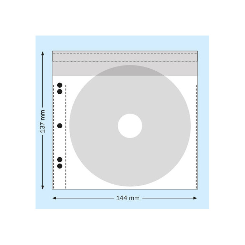CD envelopes with flap + 5 holes for NON-ADHESIVE archive pack of 100 pieces