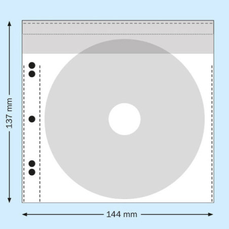 CD envelopes with flap + 5 holes for NON-ADHESIVE archive pack of 100 pieces